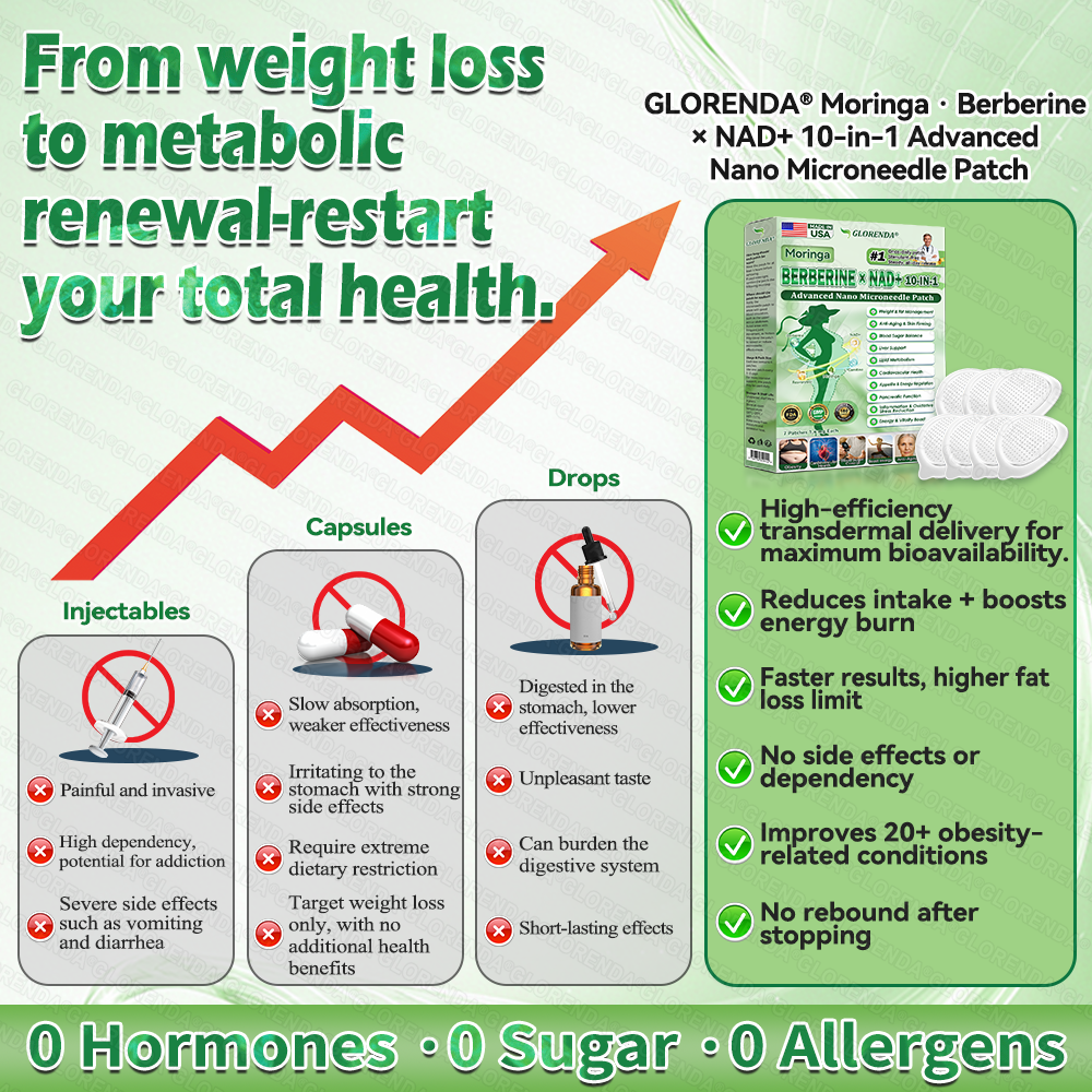 Hivatalos Bolt | ☀️☀️ GLORENDA® Moringa · Berberin × NAD+ 10-az-1-ben Fejlett Nano Mikrotűs Tapasz 🇺🇸 (Naponta csak egyszer, látható változás már 7 nap után)  ✅ Elhízás, laza bőr, cukorbetegség, alvási apnoé, ízületi problémák és még sok más esetén ☀️